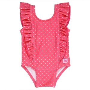 Pink Ruffled Heart-Patterned waterfall Swimsuit Ruffle Butts
